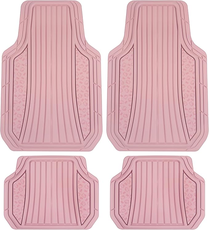 Hello Kitty Car Mats 4pc Floor Mats for Cars Trucks SUVs Pink Car Floor Mats for Women Men Accessories Rubber Heavy Duty Cute Non-Slip Always Front Rear Hello Kitty Cars Accessories Pink