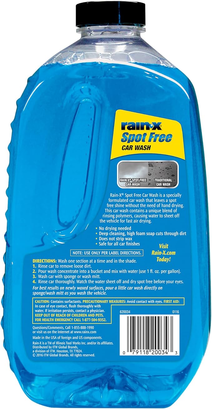 Rain-X 620073 - Car Wash Deep Cleaning, High Foam Soap Provides Spot Free Shine with No Towel Or Hand Drying Needed - Car soap for car cleaning and detailing 48 fl oz