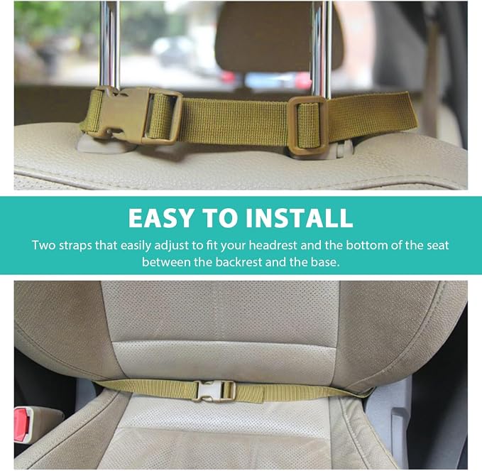 2 PCS Car Seat Back Organizer, Tactical MOLLE Sag Proof Vehicle Panel Backseat Cover Protector, Universal Molle Nylon Storage Bag Seat Back Hanger Pad for Car Truck SUV Pickup (Khaki)