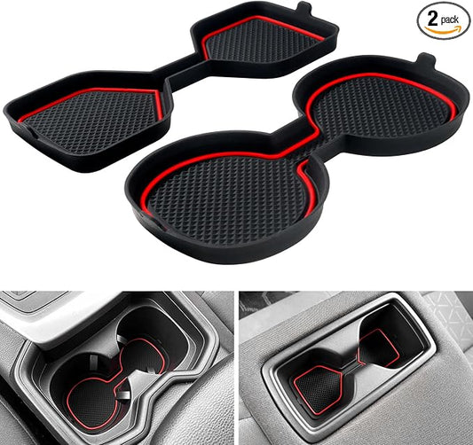 3D Cup Holder Inserts for Toyota RAV4 Accessories 2025 2024 2023 2022-2019 | Silicone Cup Coaster Mats Pad, Center Console Liner, 2Pcs, Red Trim