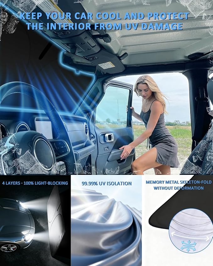 Windshield Sunshade for Porsche Boxster/Cayman 718 2017-2023 Sun Shade Car Windshield Accessories Upgrade 4 Layers Blocks UV Rays Custom Fit Cayman 240T Car Window Shades Keep Cool Foldable