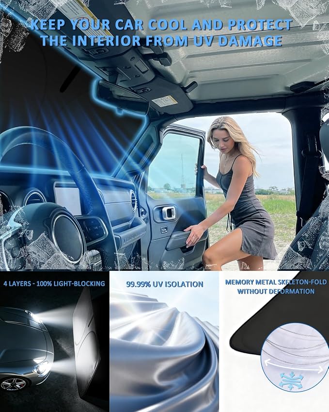 for Ford Super Duty F250 F350 F450 F550 2017-2025 2026 Windshield Sun Shade - 4 Layers Car Sunshades for Front Window Shade Cover Custom Fit F-250 Sun Visor 250T Shade Blocks UV Rays Car Accessories