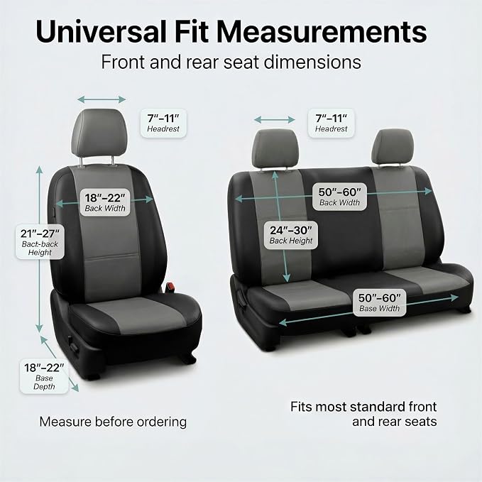 FH Group Car Seat Covers PU Leather Full Set Automotive Seat Covers Front Set and Rear Solid Bench Gray Black Seat Covers with Gift Universal Fit Interior Accessories for Cars Trucks and SUVs