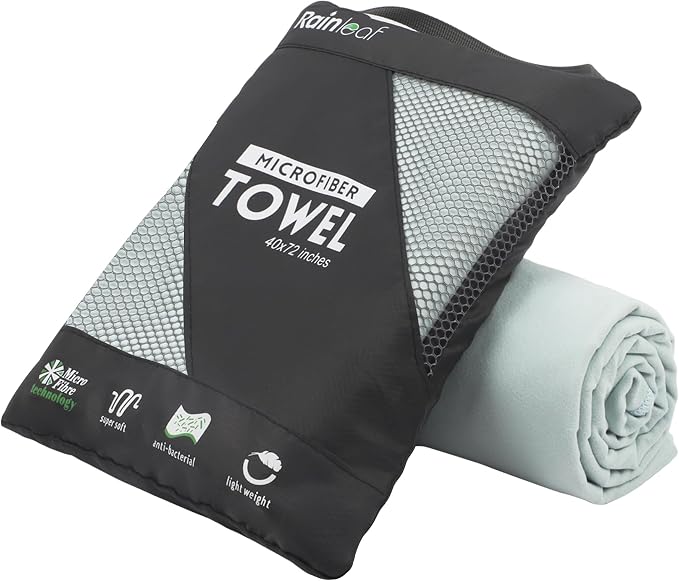 Rainleaf Microfiber Towel Quick Dry Camping & Travel & Gym Towel. Compact | Super Absorbent, Lightweight, Fast Drying. Suitable for Beach, Bath, Backpacking, Hiking, Swim.