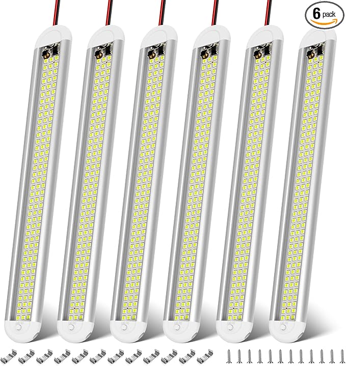CT CAPETRONIX 12v LED Interior Light Bar, 120LEDs 1500LM 8W DC 12 Volt led Strip Lights with ON/Off Switch, for Enclosed Cargo Trailer, Car RV Van Truck Lorry Camper Boat Caravan Motorhome (6Pack)