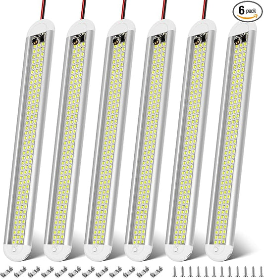 CT CAPETRONIX 12v LED Interior Light Bar, 120LEDs 1500LM 8W DC 12 Volt led Strip Lights with ON/Off Switch, for Enclosed Cargo Trailer, Car RV Van Truck Lorry Camper Boat Caravan Motorhome (6Pack)
