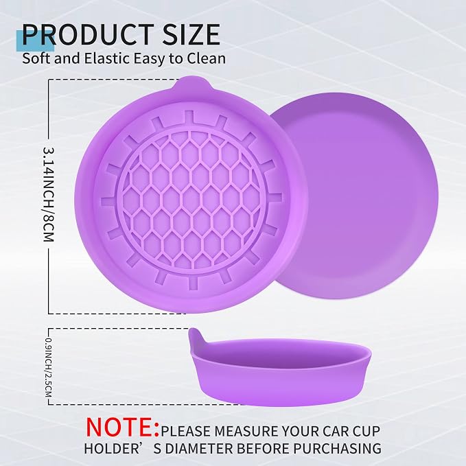 Amooca Automotive Cup Holders Universal Car Cup Coaster Waterproof Non-Slip Sift-Proof Spill Holder Car Interior Accessories 2 Pack Purple
