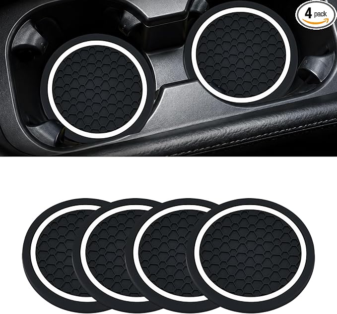 4PCS Car Cup Holder Coasters - 2.75 Inch Non-Slip Insert Water Bottle Holder Pads, Dustproof Automotive Interior Accessories Mat, Universal for Vehicles, Trucks, RVs (White)