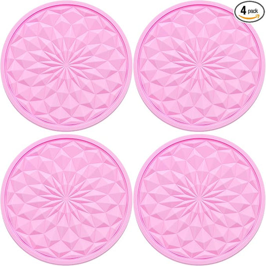 4 Pack Silicone Car Cup Holder Coaster – 2.75 Inch Non-Slip Drink Mat, Universal Fit for Most Vehicles – Cute & Functional Auto Accessories (Pink)