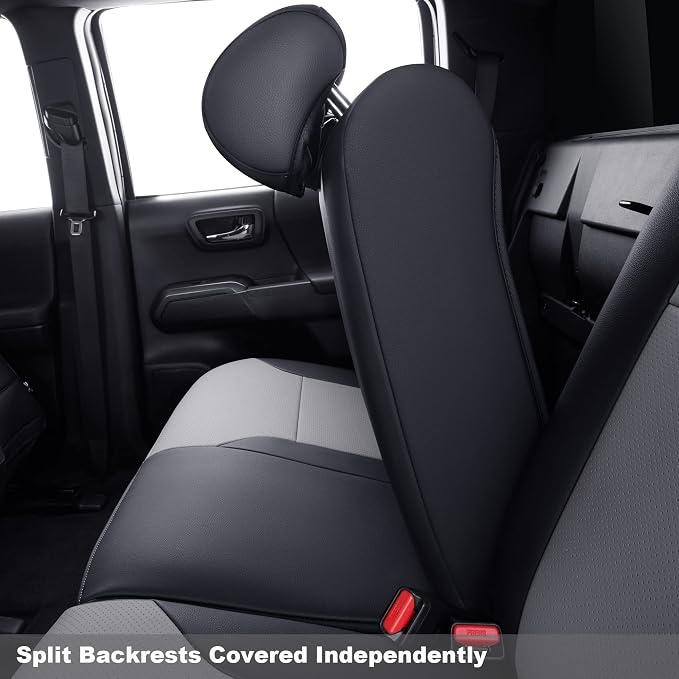 LUCKYMAN CLUB Tacoma Custom Fit Seat Covers for 2016-2023 Tacoma Crew Cab with Faux Leather (Black & Gray)