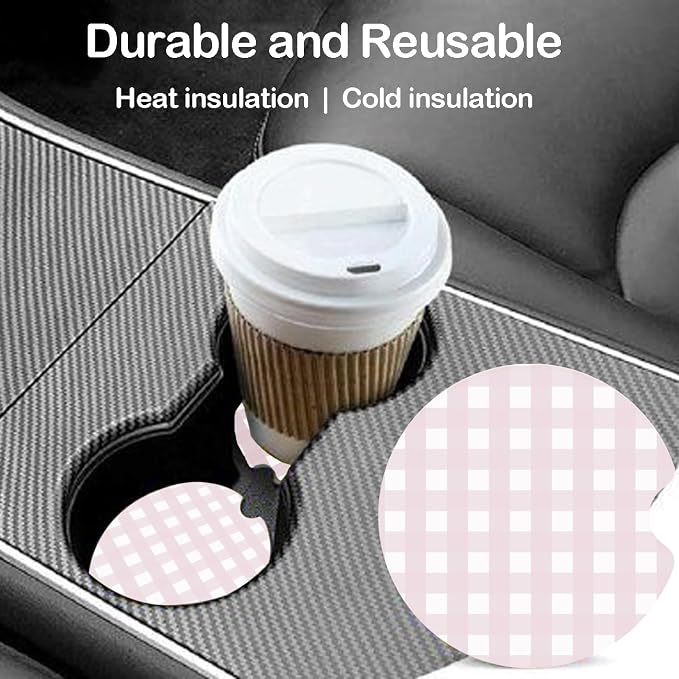 Ceramic Car Coasters – Absorbent Car Cup Holder Coaster Set for Women, Cute Aesthetic Car Accessories for Girls, 2 Pack (Pink Sand)