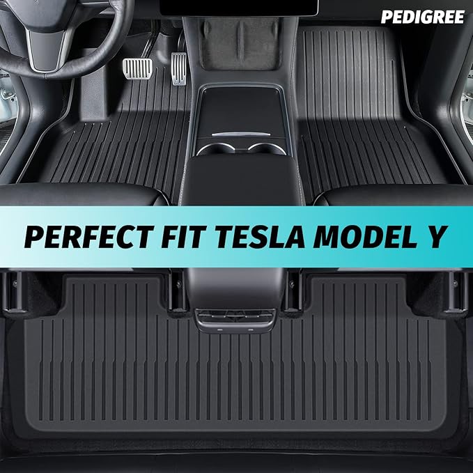 Pedigree 2025-2026 3D TPE All-Weather NEW Floor Mats for Tesla Model Y Juniper -Custom Fit 3-Piece Set with Trunk Liner Heavy Duty,Odorless Rubber Protection