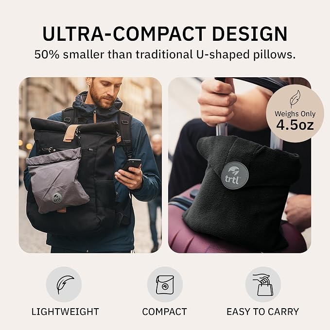 Trtl Pillow - Scientifically Proven Neck Support Travel Pillow for Airplanes - Lightweight and Machine Washable - Ergonomic Design for Traveling on Cars and Trains - Grey