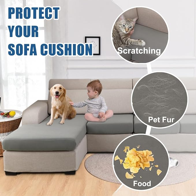 100% Waterproof Couch Cushion Covers, Chair Seat Cover, Stretch Sofa Cushion Covers, Reversible Sofa Protector Covers for Pets, Washable (Chair Cushion, Light Grey), Small