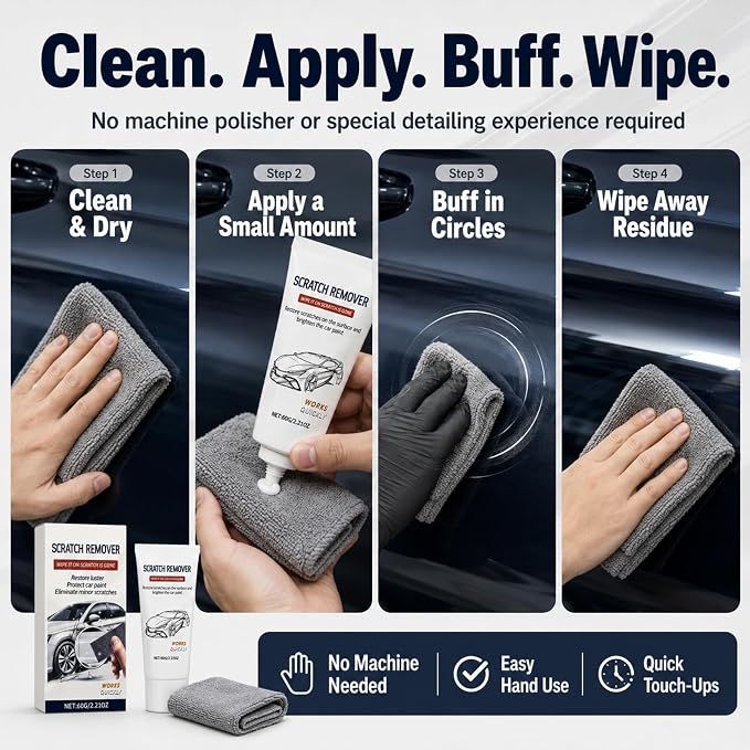 Car Cloth Scratch Remover Paste Kit for Vehicles, 2 Pack | Car Scratch Remover, 60g/2.21oz Each with Nano Cloths for Light Scratches, Scuffs, Swirl Marks, Water Spots & Paint Gloss