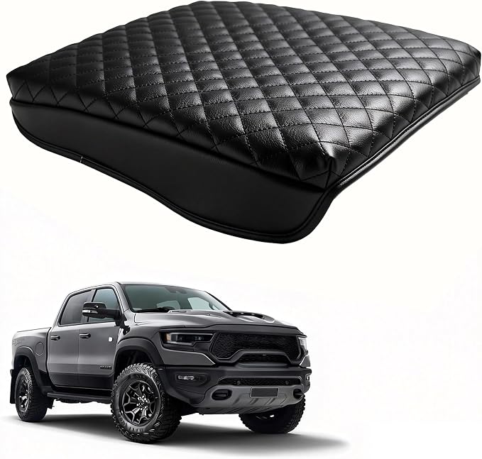 LINOAH Center Console Cover for 2019-2026 Ram 1500 Center Console Cover, Armrest Cushion Pad Cover, PU Leather for 5th Ram 1500 Armrest Cushion Pad Cover Anti-Scratch for RAM 1500 Accessories