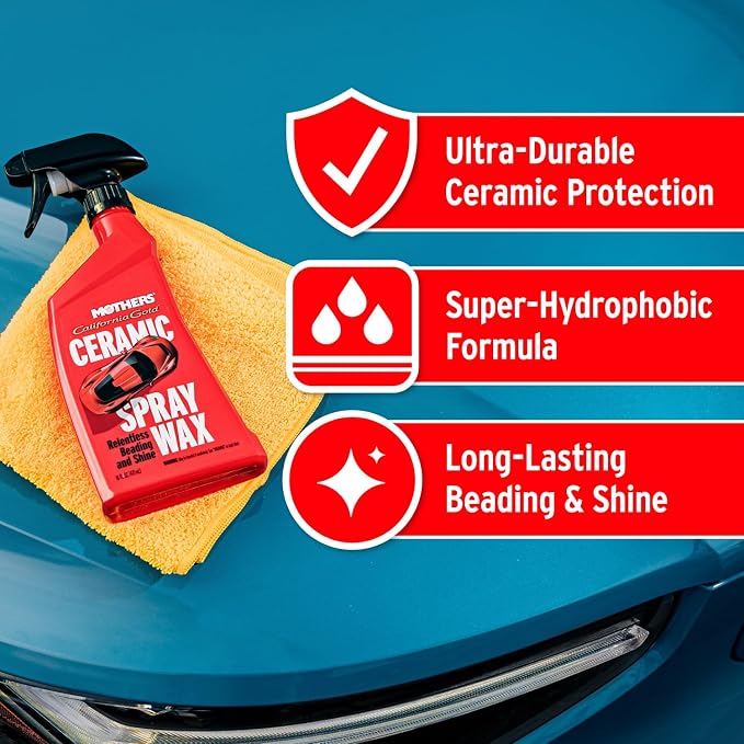 Mothers California Gold Ceramic Spray Wax, 16 oz. (05766) | Super-Hydrophobic, Delivers Deep Gloss, Relentless Beading & Long-Lasting Shine, Quick, Easy, User-Friendly Spray-On Formula