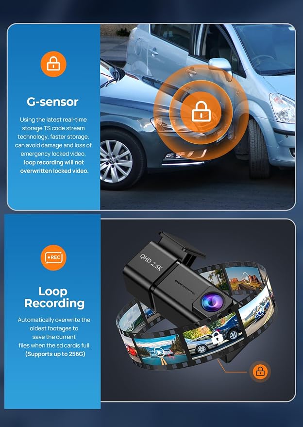 Dash Cam Front Camera for Cars, 2.5K WiFi Dash Cam, 1.47" Screen, 256GB Max | App Control, 160° Lens, Night Vision, G-Sensor, Smart Voice, Loop Recording, 24H Parking, Simple Setup, SD Card Not Included