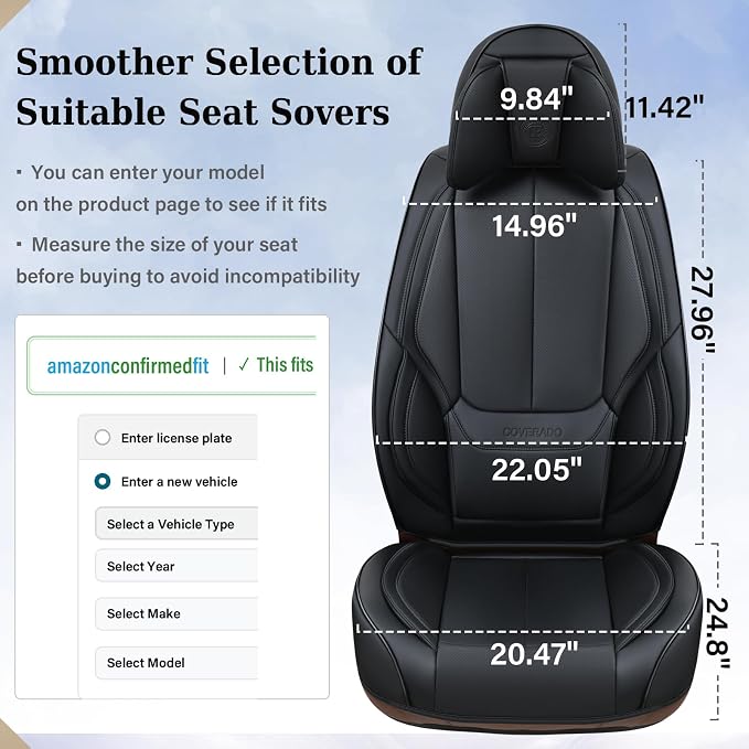 Coverado Car Seat Covers, Seat Covers for Cars, Waterproof Leather Auto Seat Protectors, Leather Car Seat Cushion, Car Interiors Accessories Universal Fit for Most Cars