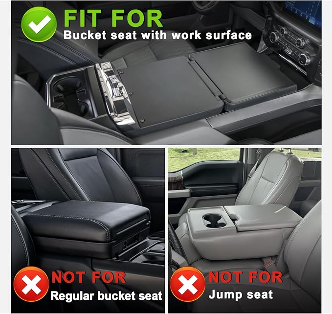 Muslogy Center Console Armrest Cover Fit for Ford F-150 F150 2021-2025 2026 Accessories, Comfort Armrest Pad Console Lid Cushion Vegan Leather 1-Inch Extra Thick(WorkSurface ONLY)