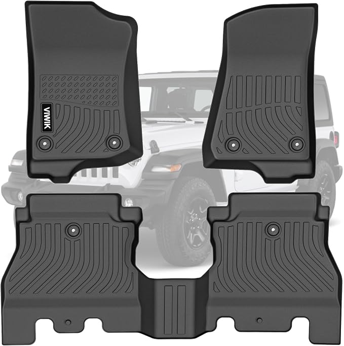 VIWIK Car Floor Mats for Jeep Wrangler JL 2018 2019 2020 2021 2022 2023 2024 2025 2026, TPE Rubber Car Mats All Weather Custom Floor Liners Front & Rear Non-Slip Odorless