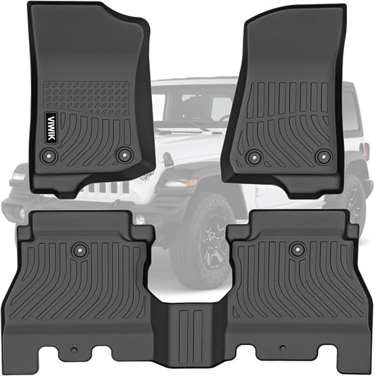VIWIK Car Floor Mats for Jeep Wrangler JL 2018 2019 2020 2021 2022 2023 2024 2025 2026, TPE Rubber Car Mats All Weather Custom Floor Liners Front & Rear Non-Slip Odorless