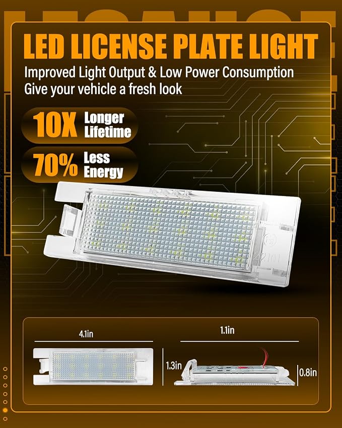 LESAUCE LED License Plate Light For Chevy Camaro Malibu Limited Volt, 6000K White, IP68 Waterprooof, Tag Lamp Assembly Replacement, Pack of 2