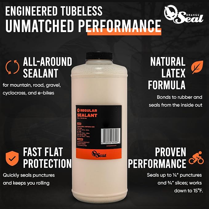 Orange Seal - Regular Formula Tubeless Bike Tire Sealant | Fast Sealing, up to 1/4" Puncture | for MTB, Road, CX and Gravel Bicycle Tires