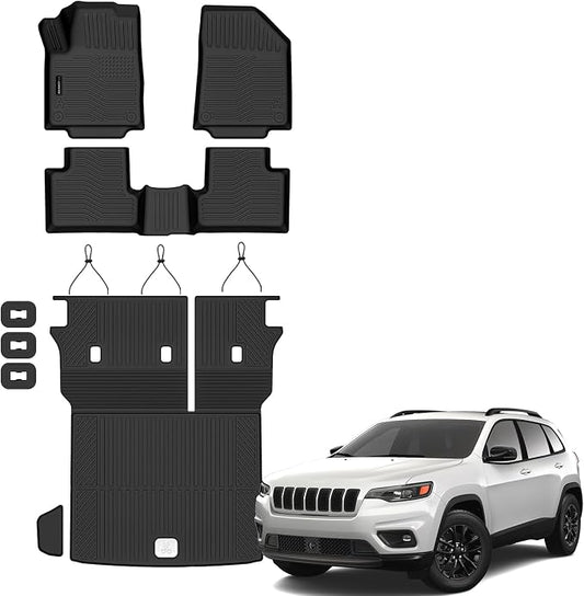 Auxko All Weather Floor Mats Cargo Mat for Jeep Cherokee 2019-2023 with Backrest Mat Door Sill Protector TPE Liners All Season Accessories Guard Odorless Anti-Slip Floor Liners Trunk Tray