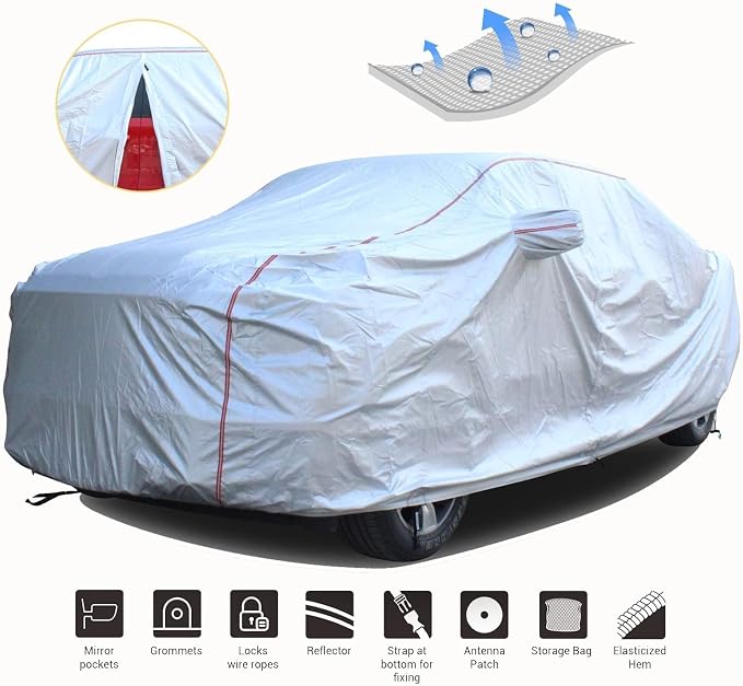 Tecoom Hard Shell Truck Car Cover Waterproof Windproof UV-Proof Zipper Design with Strap Buckle Fit for Ford F150 Ram 1500 Chevy Silverado Toyota Tundra GMC Sierra Full Size Length Up to 233"