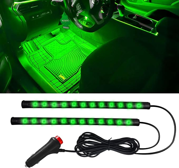Car LED Strip Light, Car Interior Lights, 12V 24 LED Auto Under Dash Atmosphere Lights with USB Port, Auto Atmosphere Under Dash Lighting Kit for Vehicles (Green, Cigarette Lighter)