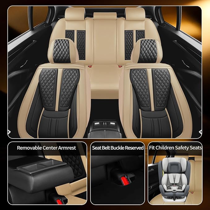Fit Maxima Car Seat Covers Compatible with Nissan Maxima 2007-2022 2023.Full Coverage Waterproof Leather,Compatible with Airbag,All - Weather Seat Cushion Protector(Full Set,Beige)