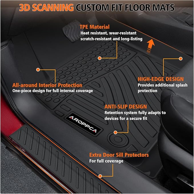 All Weather Floor Mats for 2016-2025 Chevy Malibu, TPE Rubber Floor Liners Anti-Slip Full Set with Door Sill Protectors Automotive Mats for 2024 2025 Chevy Malibu Accessories