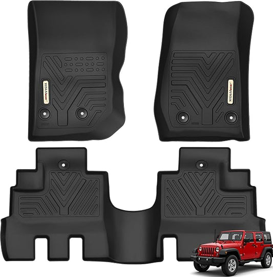 YITAMOTOR Floor Mats for Jeep Wrangler JK Unlimited 4 Doors 2014-2018 (Not for JL or 2-Door), All Weather Custom Fit Floor Liners 1st & 2nd Row Protection, Heavy Duty Car Mats Black