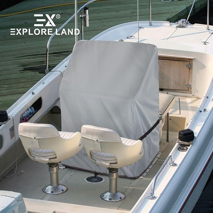 Explore Land Waterproof Boat Center Console Cover Fade Resistant 600D Marine Grade Fabirc Size up to 40"W x 30"D x 44"H, Grey