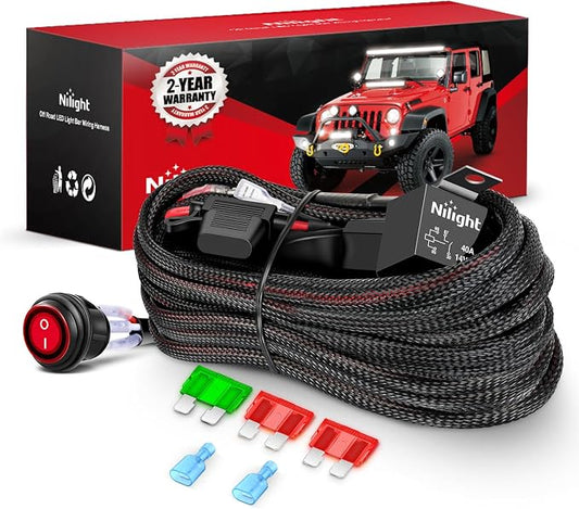 Nilight Wiring Harness Kit Nylon 12 AWG 1 Lead 12 V On Off Switch Power Relay Blade Fuse for LED Light Bar Off Road Lights on Cars Jeep Boat Trucks