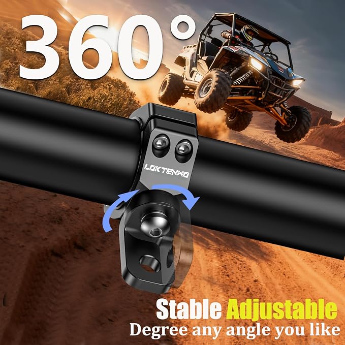 LOKTENWO Thicken Light Bar Mounts Fit 1.5''/1.75''/1.85''/2'' Roll Cage | 2PCS Heavy Duty CNC Aluminum UTV Whip Light Mount 360° Adjustable Light bar Mounting Bracket