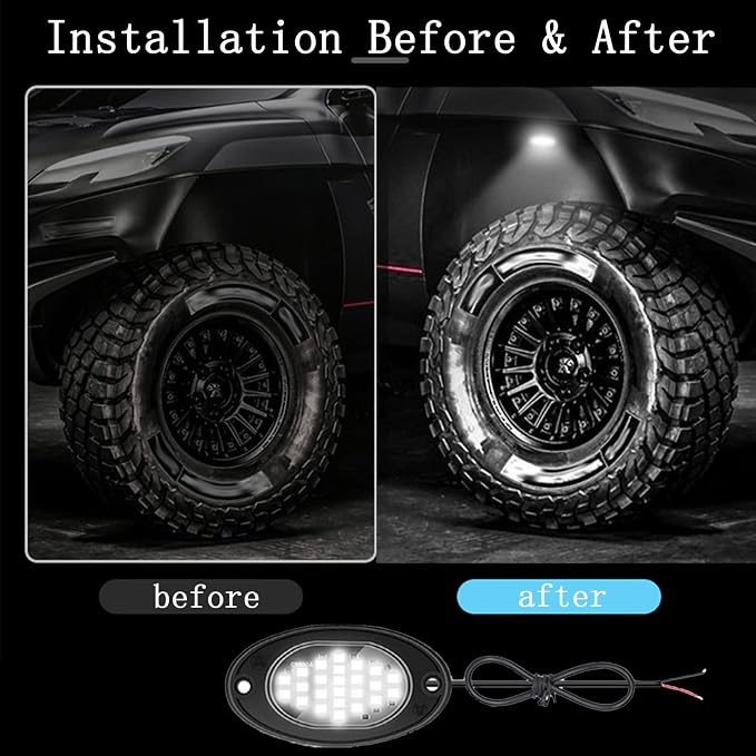12 Pods Rock Lights Pure LED Lights for Car SUV Ambient Underglow Lights Waterproof Neon Trail Rig Lamp Lighting for Truck
