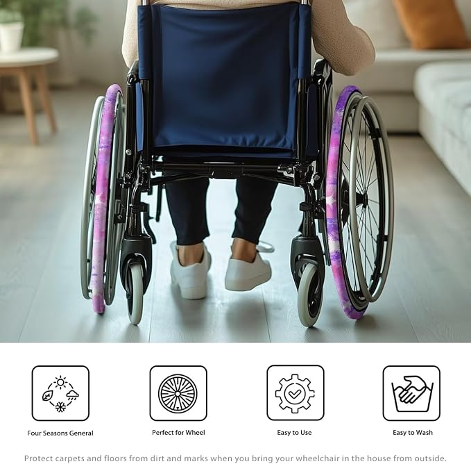Wheelchair Wheel Covers Purple Tie-Dye Stars Stars 2 PCS Wheelchair Tyre Covers Neoprene Wheel Cover for Transport Wheelchair Wheels