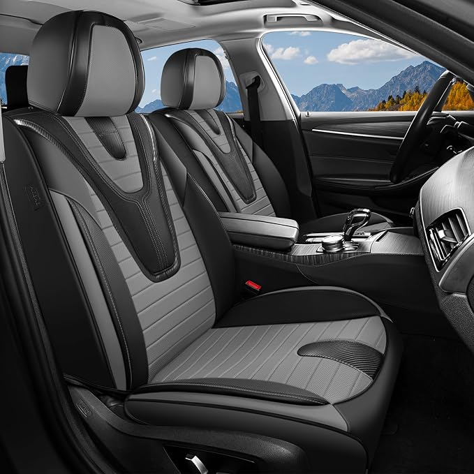 Coverado Car Seat Covers Full Set, 5 Pieces Waterproof Leather Seat Covers, Universal Fit for Cars SUVs Sedans,Black Gray