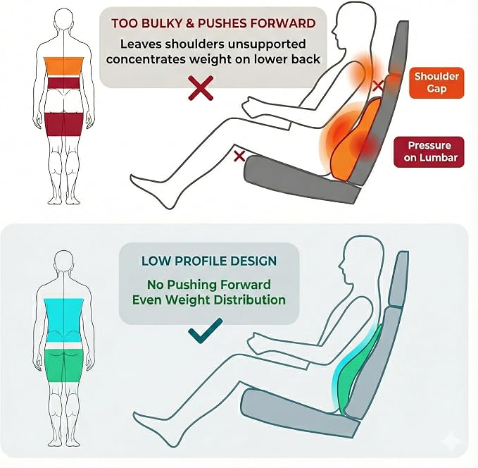 Adjustable Lumbar Support for Car: 4-Way Back Support | 3" thickness and 4" height adjustment helps target the right lower back spot for long-distance driving and truck drivers