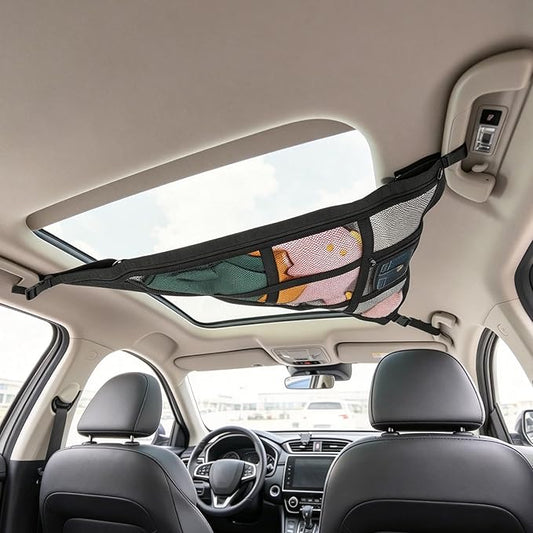 31.5"x21.6" car Ceiling Cargo net for 3-Handle & 4-Handle Vehicles, Double-Layer roof Storage Organizer, mesh car Storage for Road Trips, Camping, SUV, Jeep, 4runner, Ford, Chevy