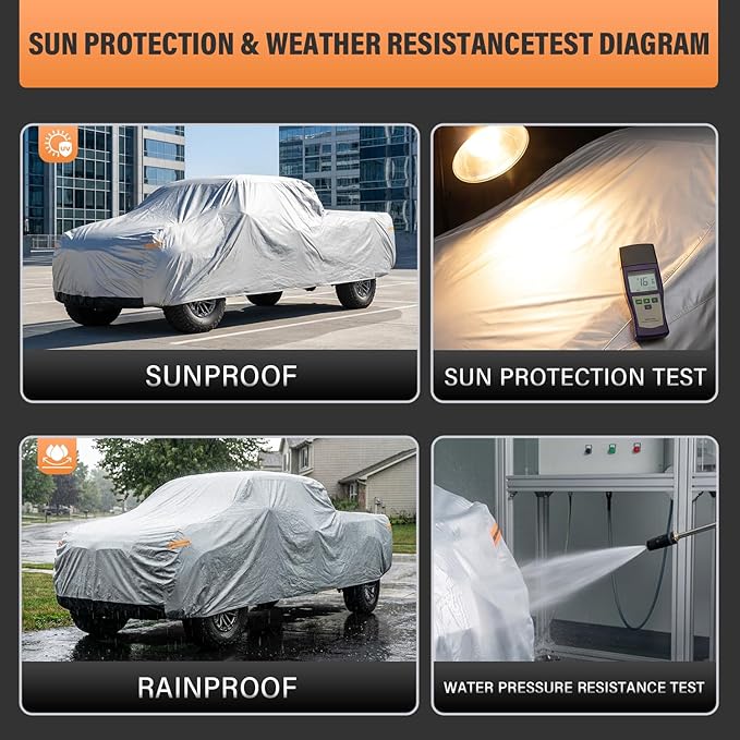 Kayme Full Size Truck Cover Waterproof All Weather - See Vehicle Size Chart - Heavy Duty Outdoor Pickup Cover Sun Uv Rain Protection, Universal Fit F150 Ram 1500 etc, Length Up to 239 inch.