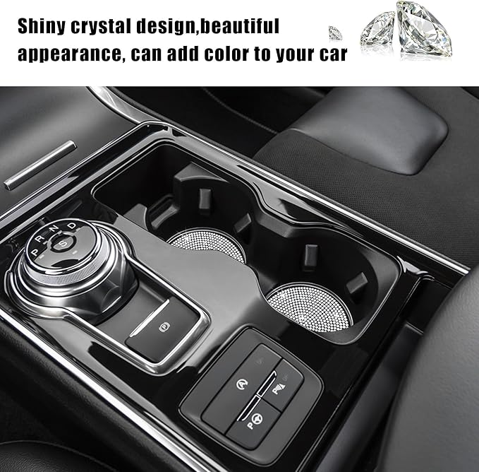 Ziciner 2PCS Bling Car Cup Holder Coaster, 2.73 Inch Anti-Slip Cup Insert Coasters, Crystal Rhinestone Auto Drink Cup Mat, Universal Interior Decor Car Accessories for Women Girls (White)