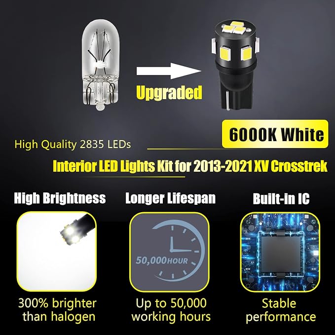 8-Pieces Crosstrek LED Interior Light Kit for Subaru XV Crosstrek 2013 2014 2015 2016 2017 2018 2019 2020 2021 2022 White 6000K LED Lighting Package + License Plate Lights, Install Tool