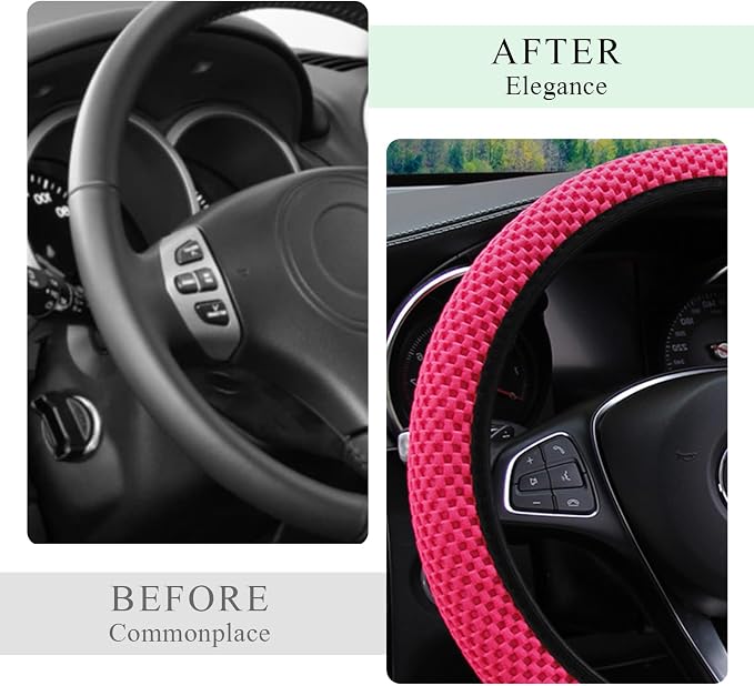 Yourkar Elastic Steering Wheel Cover, 15"×15" Comfy Breathable Stretch Steering Wheel Protector, Ice-Silk Cloth Polyester Steering Wheel Cover for Men Women, Car Accessories (Rose Red)