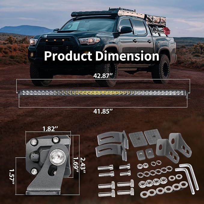 LASFIT 42 inch LED Light Bar Single Row Slim Spot Flood Combo Driving 6000K | IP67 Waterproof Off Road Overhead Roof Mount LED Bar for 4Runner Tacoma RAV4 Ranger Colorado Forester