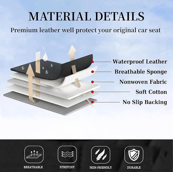 Coverado Car Seat Covers, Waterproof Nappa Leather Seat Cushion for Cars 5 Seats, Front and Rear Automotive Seat Cover Car Accessories, Universal Fit for Most Cars SUV Trucks, Full Set, Black