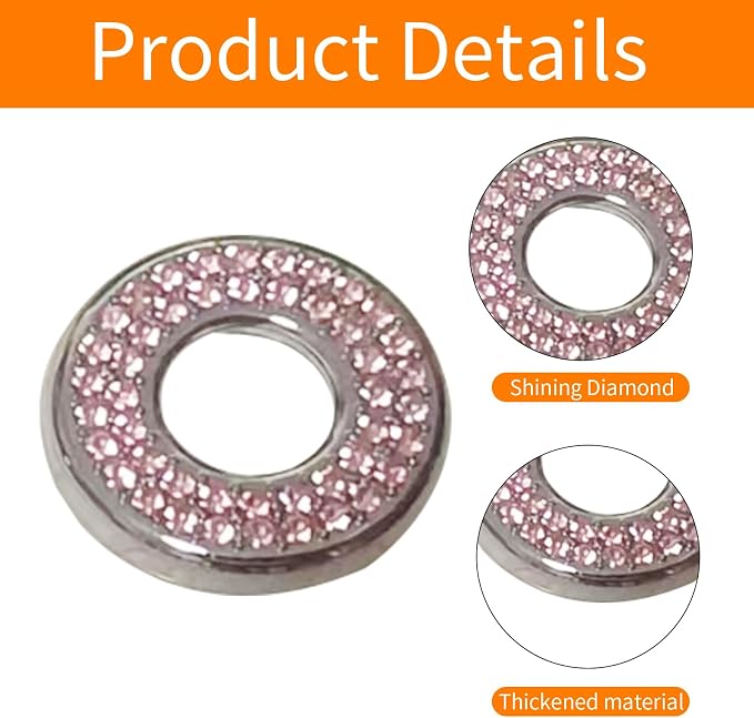 1 Pack 4 Pcs Bling Car Inner Door Lock Covers, Car Bling Accessories For Women Rhinestone, Rhinestones Pull Rod Bolt Decoration Covers Compatible With Mercedes-Benz A,B,C,D,E Class, Gla ,Glc (Pink)