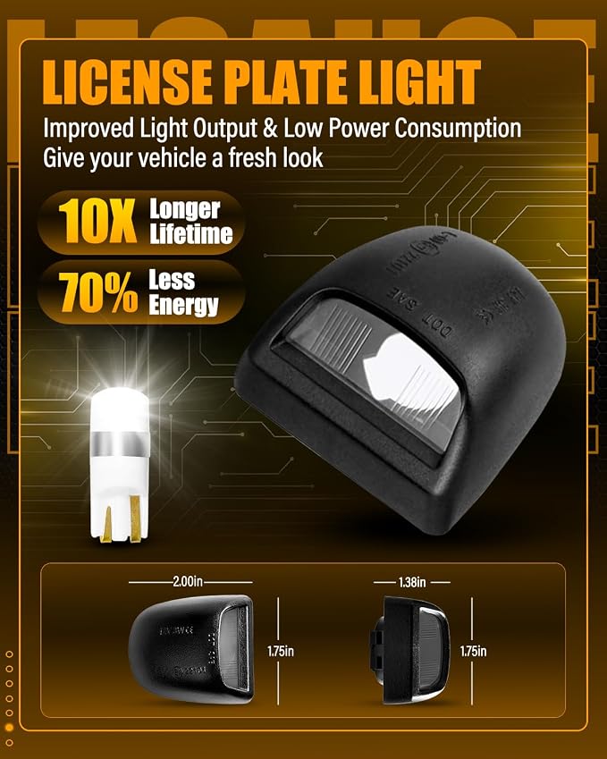 LESAUCE LED License Plate Light Tag Lamp Assembly Replacement for Chevy Silverado 1500 2500 3500 Suburban Tahoe GMC Sierra Yukon XL for Escalade, 6000K White,Housing+T10, Pack of 2